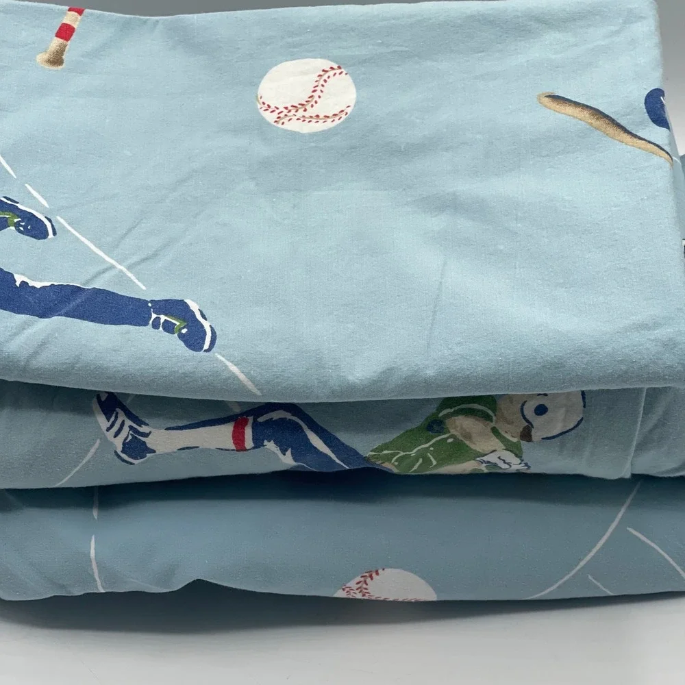 Company Kids Baseball Sheet Set Blue Twin 100% Cotton Sports Bedding 3 Piece